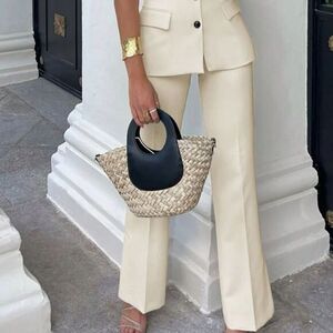 Commense Cream Wide-Leg Trousers Elegant Casual Pants M‎